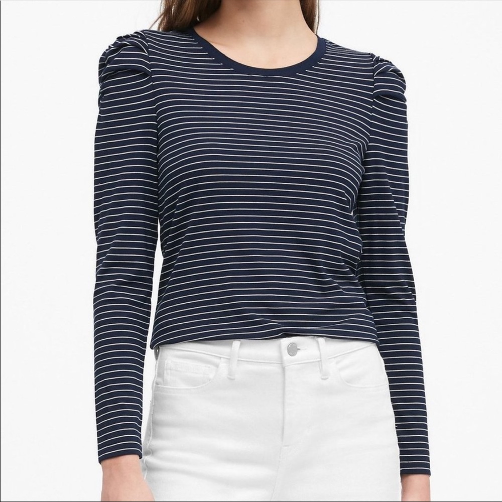 Banana Republic Shirt NWT Long Sleeve Top Ruche Shoulder Striped Large